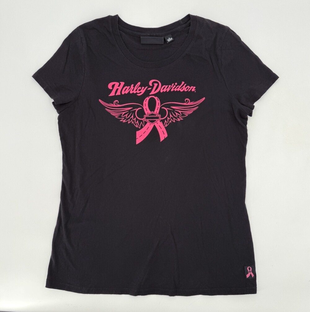 Harley Davidson Shirt Womens Medium Black Cancer Awareness Collab Motorcycle